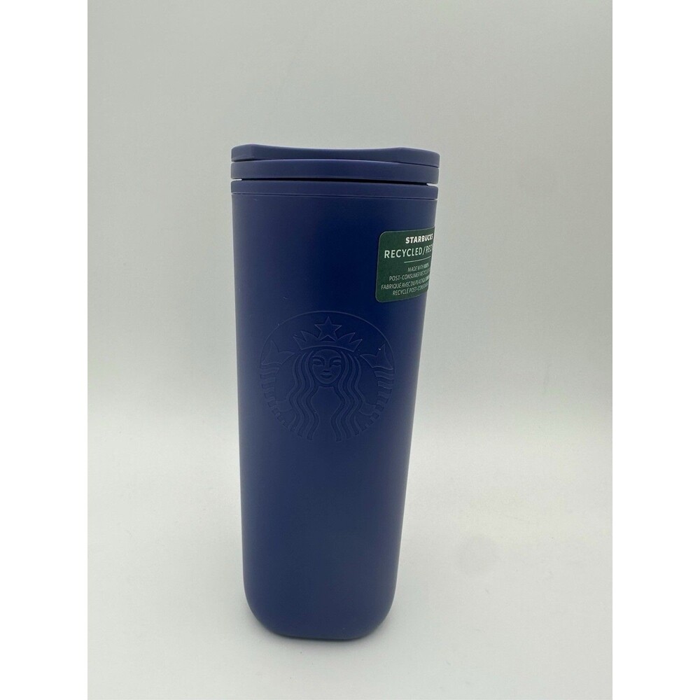 NEW Starbucks Recycled Plastic Tumbler Coffee Mug Purple lid 16 oz